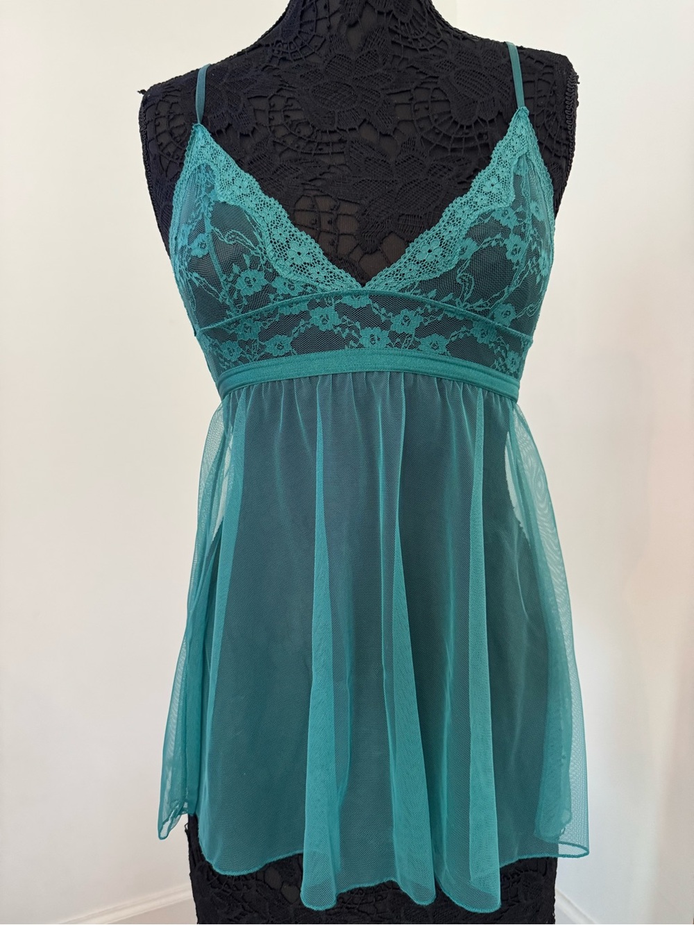 Victoria's Secret Teal Lace & Mesh Babydoll Chemise